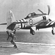 A Hawker Sea Fury launches from the British aircraft carrier HMS Glory (R62) during the Korean War in 1951